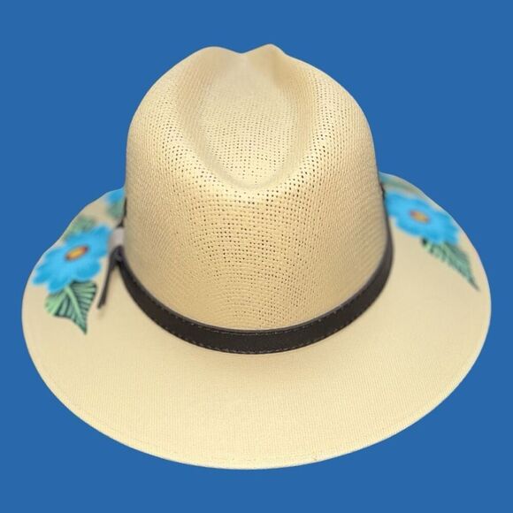 Hand Painted Panama Hat Floral Straw Hat Size Large - Picture 4 of 5